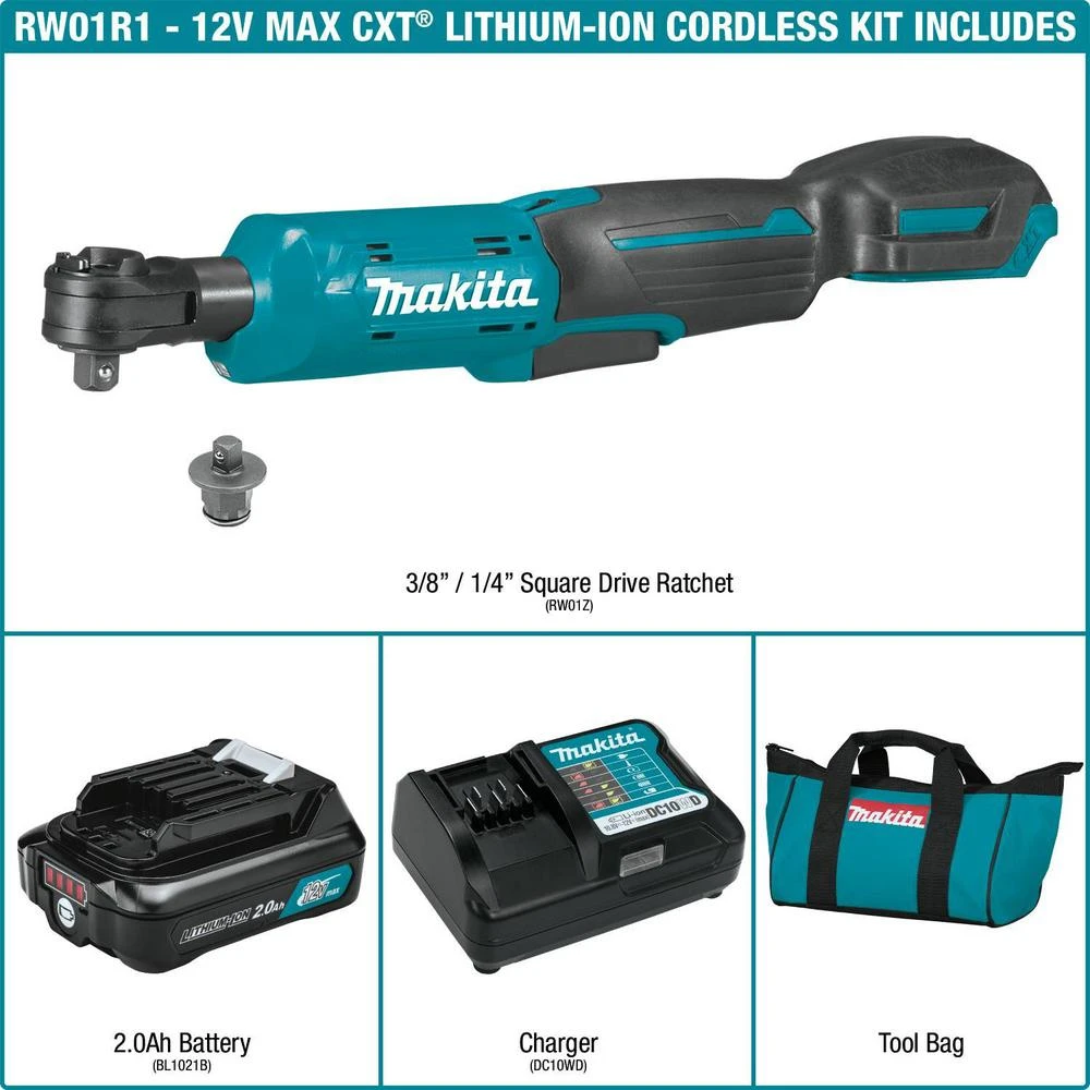 Makita 2.0 Ah 12-Volt MAX CXT Lithium-Ion Cordless 3/8 In./1/4 In. Sq. Drive Ratchet Kit 4 Makita 2.0 Ah 12-Volt MAX CXT Lithium-Ion Cordless 3/8 In./1/4 In. Sq. Drive Ratchet Kit - Image 2