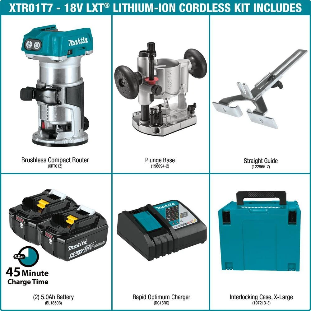 Makita 5.0 Ah 18-Volt LXT Lithium-Ion Brushless Cordless Compact Router Kit 4 Makita 5.0 Ah 18-Volt LXT Lithium-Ion Brushless Cordless Compact Router Kit - Image 2