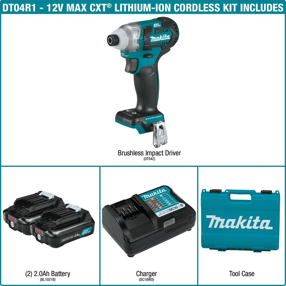 Makita 12-Volt MAX CXT Lithium-Ion Brushless 1/4 In. Cordless Impact Driver Kit With (2) Batteries 2.0Ah, Charger, Hard Case 4 Makita 12-Volt MAX CXT Lithium-Ion Brushless 1/4 In. Cordless Impact Driver Kit With (2) Batteries 2.0Ah, Charger, Hard Case - Image 2