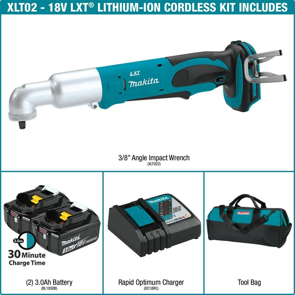 Makita 18-Volt LXT Lithium-Ion Cordless 3/8 In. Angle Impact Wrench Kit 4 Makita 18-Volt LXT Lithium-Ion Cordless 3/8 In. Angle Impact Wrench Kit - Image 2