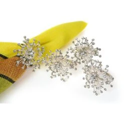 Manor Luxe 2 In. X 1.5 In. Snowflake Holiday Elegant Silver Jeweled Metal Napkin Rings (Set Of 4)