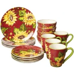 Certified International Sunset Sunflower 16-Piece Traditional Multi-color Ceramic Dinnerware Set (Service For 4)