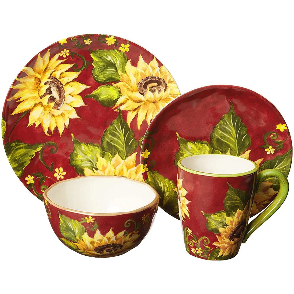 Certified International Sunset Sunflower 16-Piece Traditional Multi-color Ceramic Dinnerware Set (Service For 4) 4 Certified International Sunset Sunflower 16-Piece Traditional Multi-color Ceramic Dinnerware Set (Service For 4) - Image 2