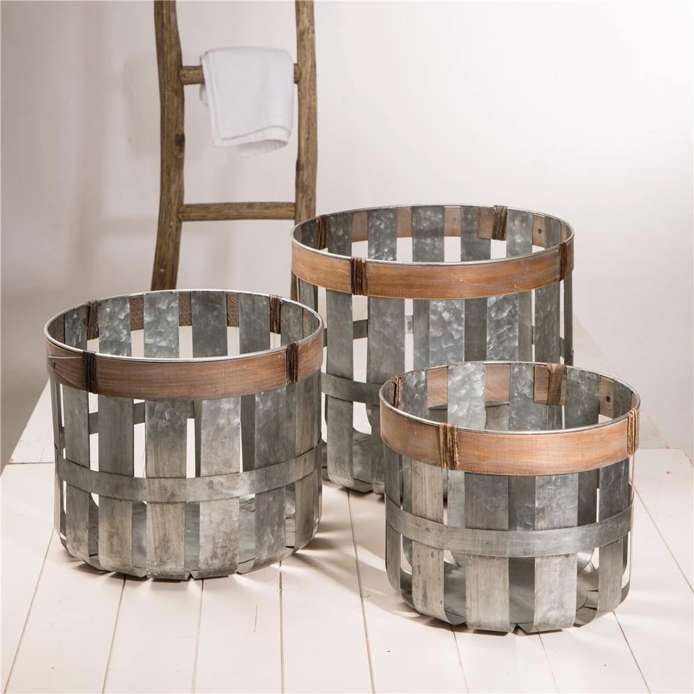 Glitzhome Farmhouse Slotted Galvanized Metal Storage Basket (Set Of 3) 8 Glitzhome Farmhouse Slotted Galvanized Metal Storage Basket (Set Of 3) - Image 6