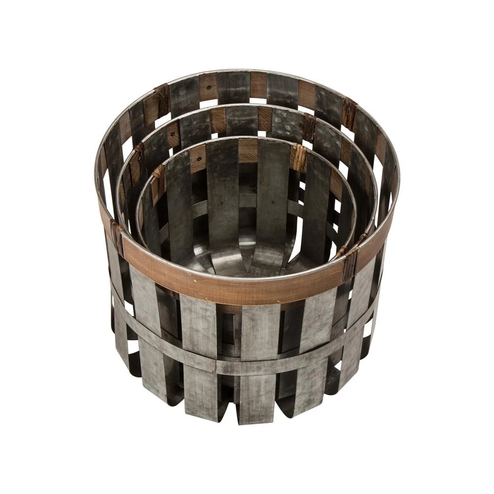 Glitzhome Farmhouse Slotted Galvanized Metal Storage Basket (Set Of 3) 4 Glitzhome Farmhouse Slotted Galvanized Metal Storage Basket (Set Of 3) - Image 2