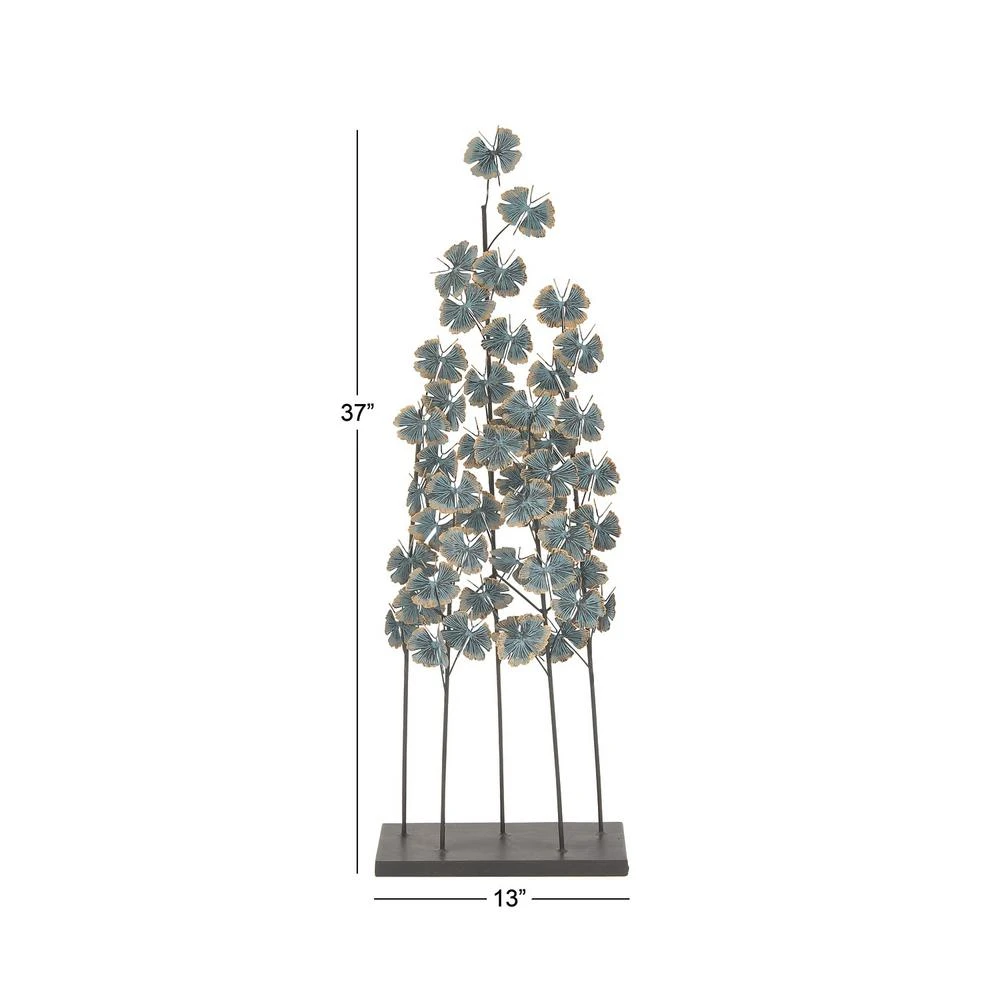 LITTON LANE Iron Metal Turquoise Ginkgo Leaves On Straight Stems Sculpture 8 LITTON LANE Iron Metal Turquoise Ginkgo Leaves On Straight Stems Sculpture - Image 6