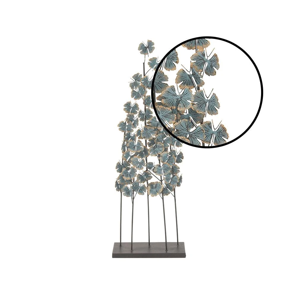LITTON LANE Iron Metal Turquoise Ginkgo Leaves On Straight Stems Sculpture 6 LITTON LANE Iron Metal Turquoise Ginkgo Leaves On Straight Stems Sculpture - Image 4