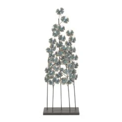 LITTON LANE Iron Metal Turquoise Ginkgo Leaves On Straight Stems Sculpture