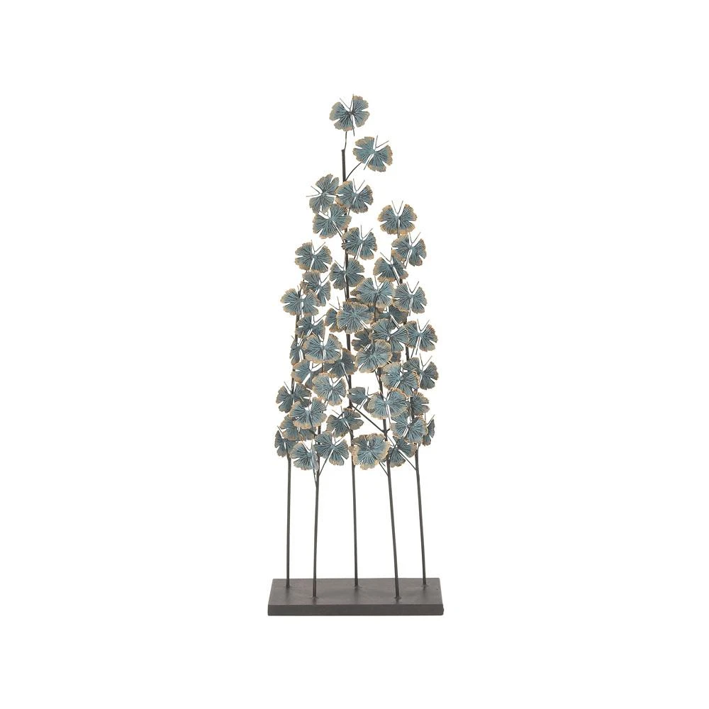 LITTON LANE Iron Metal Turquoise Ginkgo Leaves On Straight Stems Sculpture 5 LITTON LANE Iron Metal Turquoise Ginkgo Leaves On Straight Stems Sculpture - Image 3