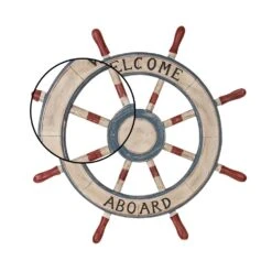 LITTON LANE 23 In. Dia Nautical Welcome Aboard Wooden Ship Wheel -Tool Discount Store multi litton lane wall signs 91616 4f 1000