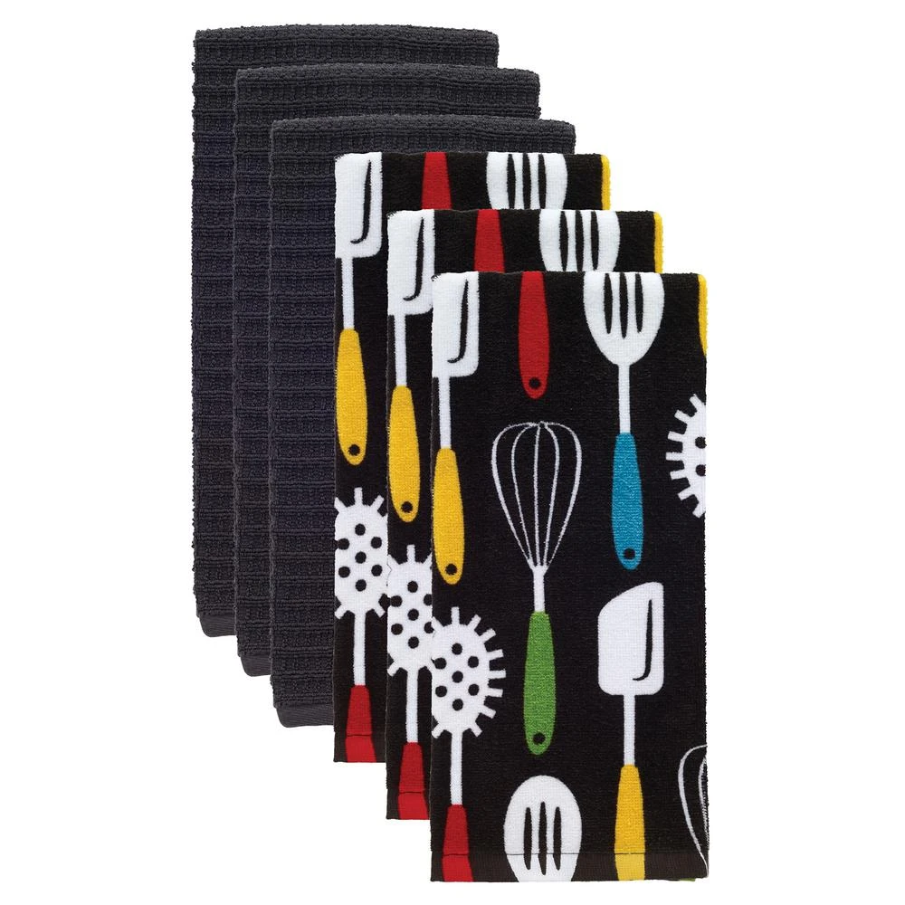 RITZ T-fal Utensiles Multicolor Cotton Fiber Reactive Print And Solid Kitchen Dish Towel (Set Of 6) 3 RITZ T-fal Utensiles Multicolor Cotton Fiber Reactive Print And Solid Kitchen Dish Towel (Set Of 6)