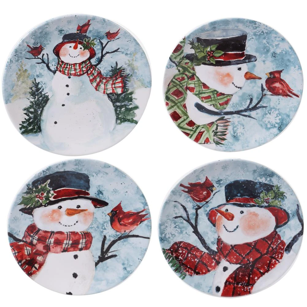 Certified International Watercolor Snowman 4-Piece Holiday Multicolored Earthenware 9 In. Dessert Plate Set (Service For 4) 3 Certified International Watercolor Snowman 4-Piece Holiday Multicolored Earthenware 9 In. Dessert Plate Set (Service For 4)