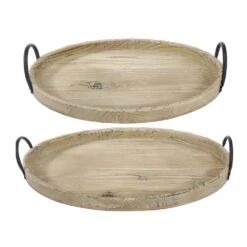 A & B Home Farmers Market Wooden Natural Trays (Set Of 2)