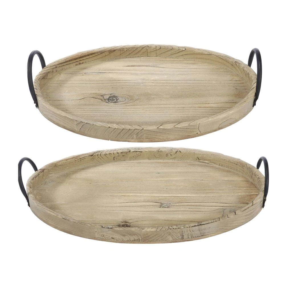 A & B Home Farmers Market Wooden Natural Trays (Set Of 2) 3 A & B Home Farmers Market Wooden Natural Trays (Set Of 2)