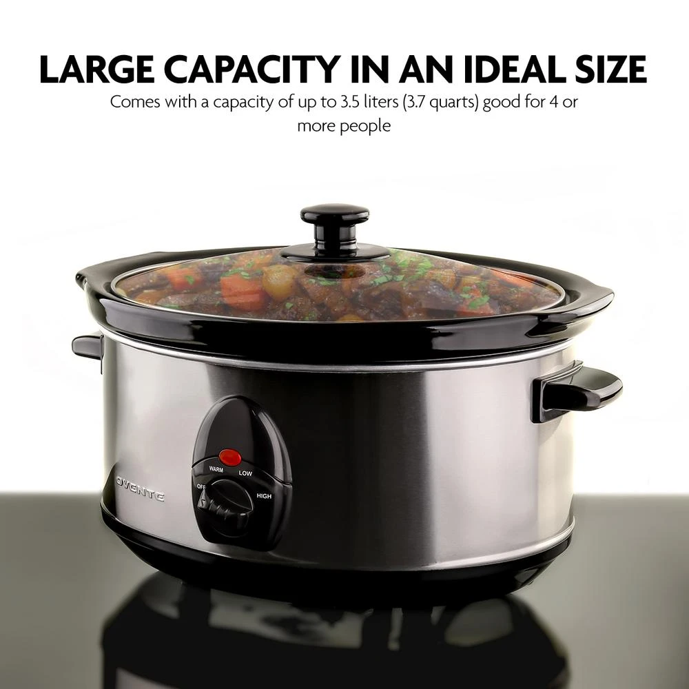 Ovente 3.7 Qt. Stainless Steel Electric Slow Cooker With Heat-Tempered Glass Lid, Adjustable Temperature Control, (SLO35ABR) 7 Ovente 3.7 Qt. Stainless Steel Electric Slow Cooker With Heat-Tempered Glass Lid, Adjustable Temperature Control, (SLO35ABR) - Image 5