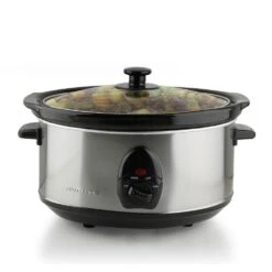 Ovente 3.7 Qt. Stainless Steel Electric Slow Cooker With Heat-Tempered Glass Lid, Adjustable Temperature Control, (SLO35ABR)