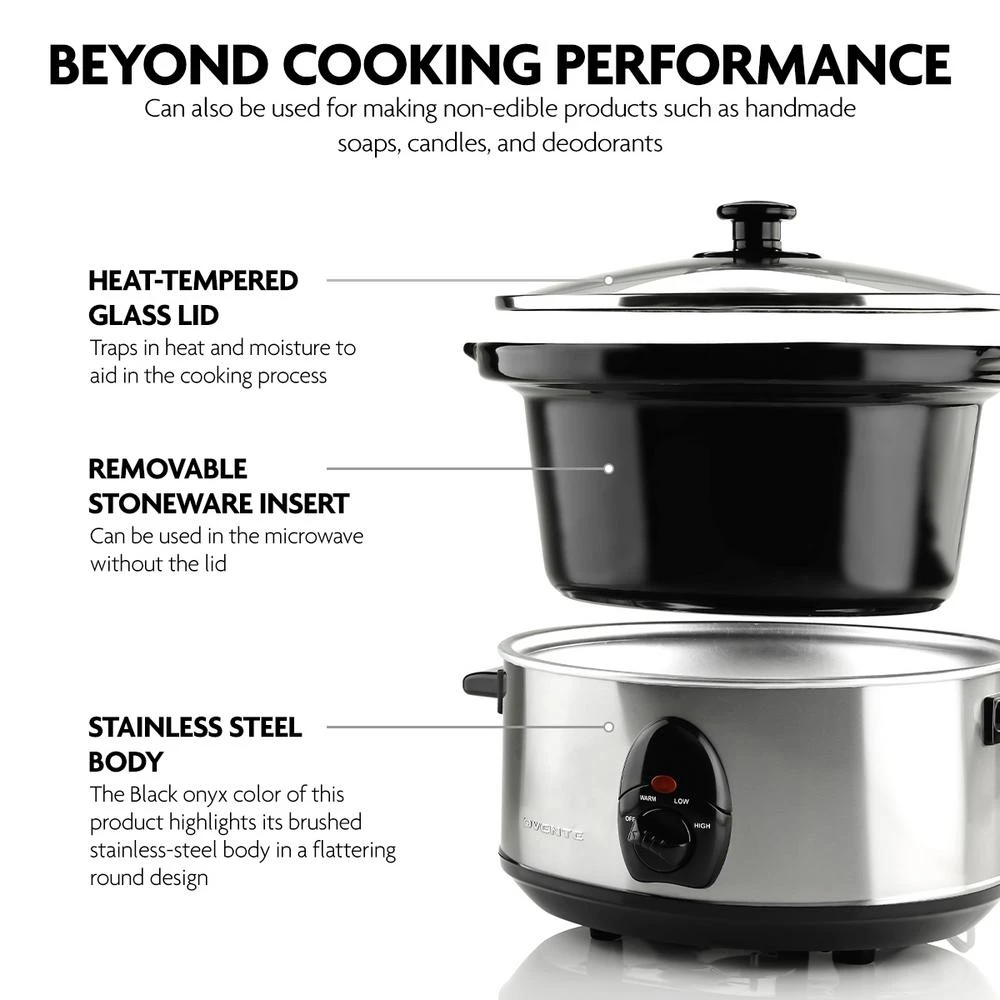 Ovente 3.7 Qt. Stainless Steel Electric Slow Cooker With Heat-Tempered Glass Lid, Adjustable Temperature Control, (SLO35ABR) 4 Ovente 3.7 Qt. Stainless Steel Electric Slow Cooker With Heat-Tempered Glass Lid, Adjustable Temperature Control, (SLO35ABR) - Image 2