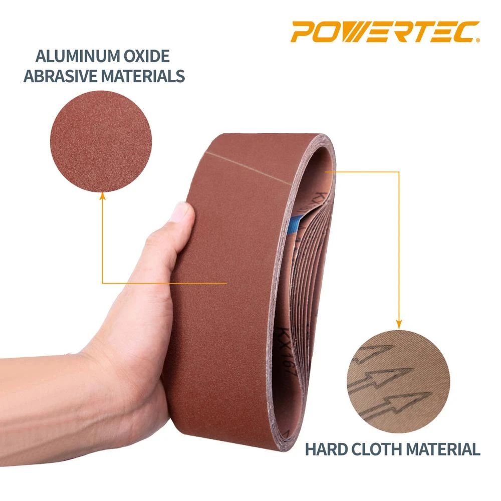POWERTEC 3 In. X 21 In. 400-Grit Aluminum Oxide Sanding Belt (10-Pack) 6 POWERTEC 3 In. X 21 In. 400-Grit Aluminum Oxide Sanding Belt (10-Pack) - Image 4