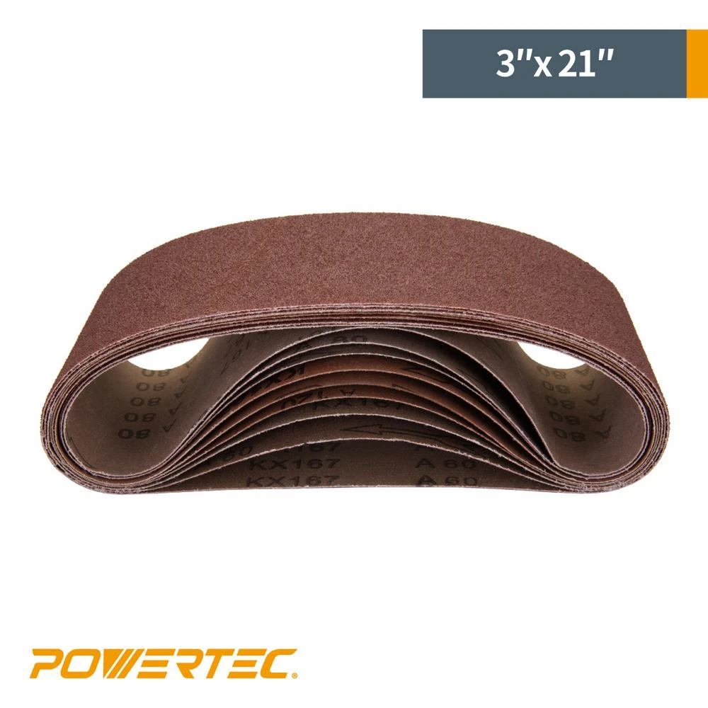 POWERTEC 3 In. X 21 In. 400-Grit Aluminum Oxide Sanding Belt (10-Pack) 5 POWERTEC 3 In. X 21 In. 400-Grit Aluminum Oxide Sanding Belt (10-Pack) - Image 3