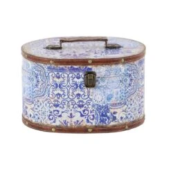 LITTON LANE Oval Wood And Faux Leather Case-Style Boxes With Lid (Set Of 2) 12 LITTON LANE Oval Wood And Faux Leather Case-Style Boxes With Lid (Set Of 2) -Tool Discount Store purples lavenders litton lane storage baskets 41076 1f 1000