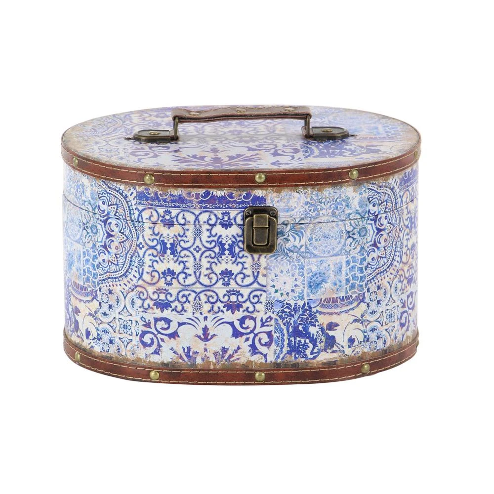 LITTON LANE Oval Wood And Faux Leather Case-Style Boxes With Lid (Set Of 2) 6 LITTON LANE Oval Wood And Faux Leather Case-Style Boxes With Lid (Set Of 2) - Image 4