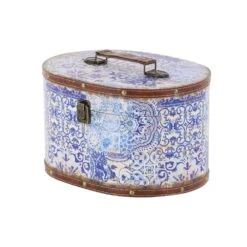 LITTON LANE Oval Wood And Faux Leather Case-Style Boxes With Lid (Set Of 2) 13 LITTON LANE Oval Wood And Faux Leather Case-Style Boxes With Lid (Set Of 2) -Tool Discount Store purples lavenders litton lane storage baskets 41076 44 1000