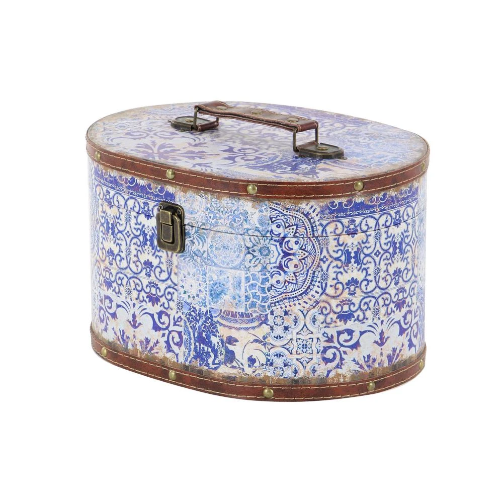 LITTON LANE Oval Wood And Faux Leather Case-Style Boxes With Lid (Set Of 2) 7 LITTON LANE Oval Wood And Faux Leather Case-Style Boxes With Lid (Set Of 2) - Image 5