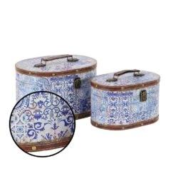 LITTON LANE Oval Wood And Faux Leather Case-Style Boxes With Lid (Set Of 2) 11 LITTON LANE Oval Wood And Faux Leather Case-Style Boxes With Lid (Set Of 2) -Tool Discount Store purples lavenders litton lane storage baskets 41076 4f 1000