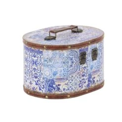 LITTON LANE Oval Wood And Faux Leather Case-Style Boxes With Lid (Set Of 2) 15 LITTON LANE Oval Wood And Faux Leather Case-Style Boxes With Lid (Set Of 2) -Tool Discount Store purples lavenders litton lane storage baskets 41076 76 1000