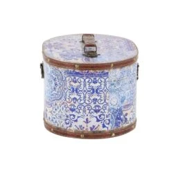 LITTON LANE Oval Wood And Faux Leather Case-Style Boxes With Lid (Set Of 2) 14 LITTON LANE Oval Wood And Faux Leather Case-Style Boxes With Lid (Set Of 2) -Tool Discount Store purples lavenders litton lane storage baskets 41076 fa 1000