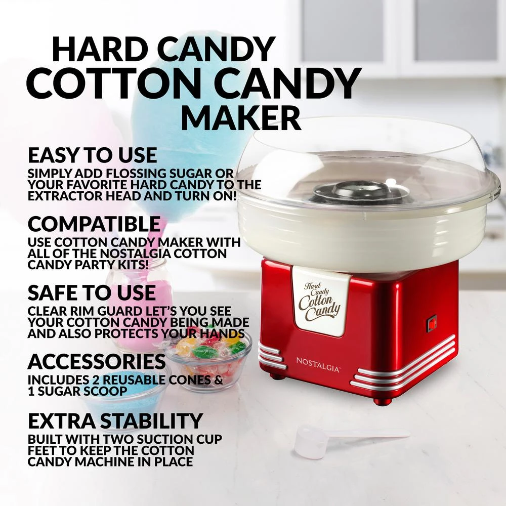 Nostalgia Retro Red Hard And Sugar Free Cotton Candy Maker With Cotton Candy Cones 10 Nostalgia Retro Red Hard And Sugar Free Cotton Candy Maker With Cotton Candy Cones - Image 8