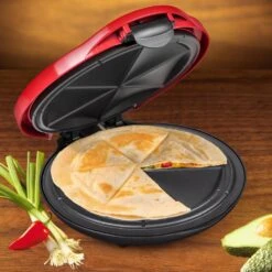 Nostalgia 900 W Red Quesadilla Maker With Extra Stuffing Latch -Tool Discount Store red nostalgia panini presses tteqm10rd fa 1000