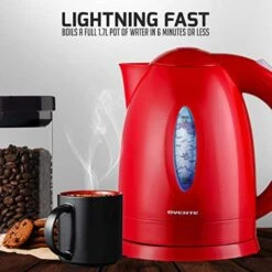 Ovente KP72R 7-Cup Red BPA Free Electric Kettle With Auto Shut-Off And Boil-Dry Protection -Tool Discount Store red ovente electric kettles kp72r 31 1000