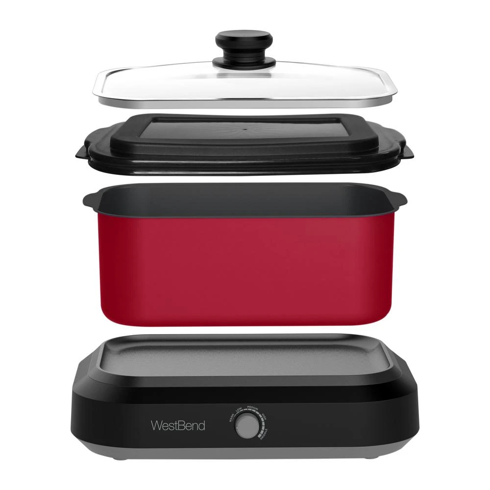West Bend 5 Qt. Red Non-Stick Versatility Slow Cooker With 5-Temperature Settings Includes Travel Lid And Thermal Tote 5 West Bend 5 Qt. Red Non-Stick Versatility Slow Cooker With 5-Temperature Settings Includes Travel Lid And Thermal Tote - Image 3
