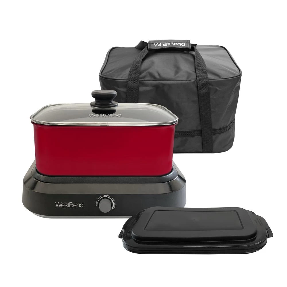 West Bend 5 Qt. Red Non-Stick Versatility Slow Cooker With 5-Temperature Settings Includes Travel Lid And Thermal Tote 4 West Bend 5 Qt. Red Non-Stick Versatility Slow Cooker With 5-Temperature Settings Includes Travel Lid And Thermal Tote - Image 2