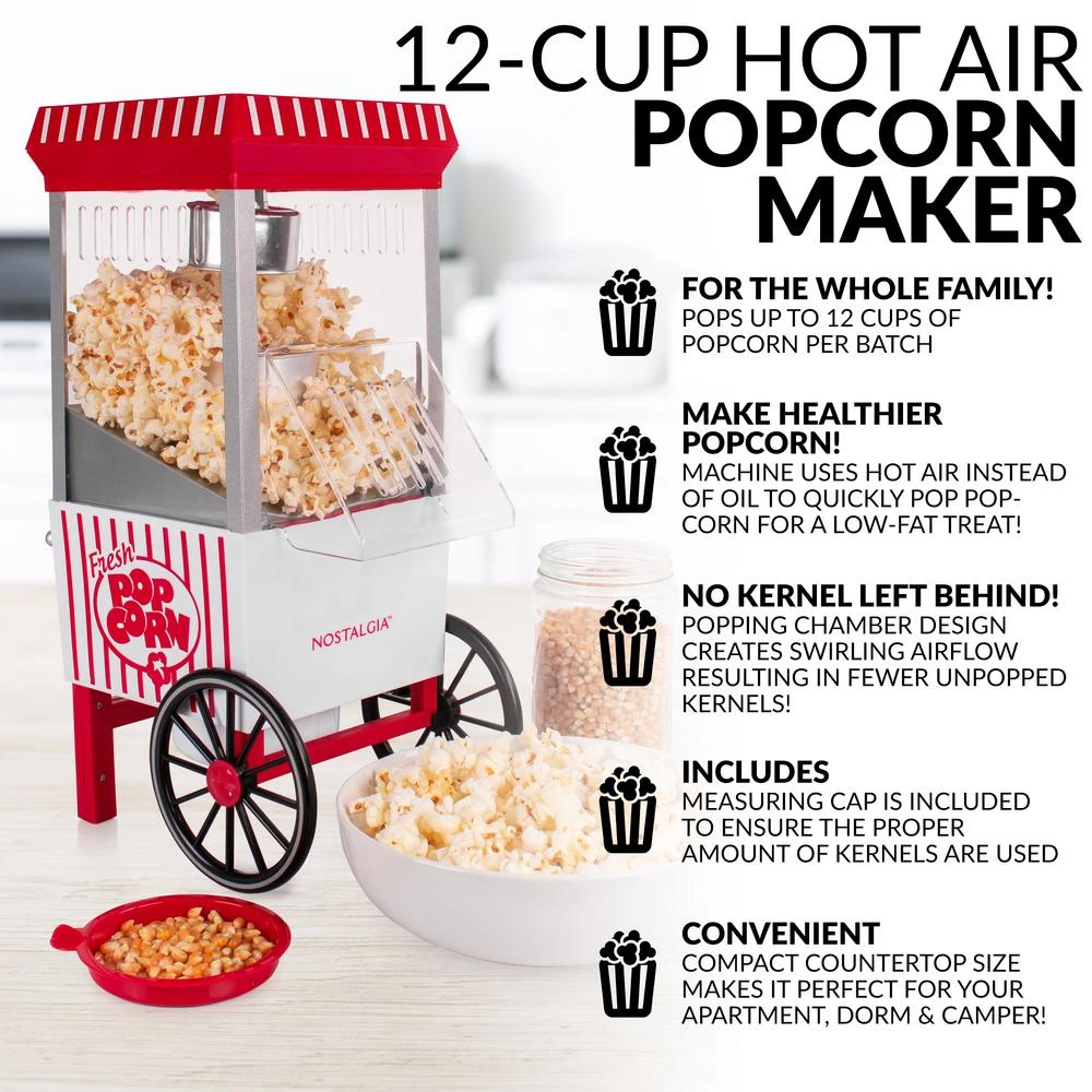 Nostalgia Old Fashioned 1040 W 12-Cup Red Hot Air Popcorn Maker With Measuring Cup 7 Nostalgia Old Fashioned 1040 W 12-Cup Red Hot Air Popcorn Maker With Measuring Cup - Image 5