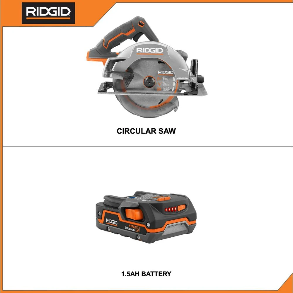 RIDGID 18-Volt Cordless Brushless 7-1/4 In. Circular Saw With 1.5 Ah Lithium-Ion Battery 4 RIDGID 18-Volt Cordless Brushless 7-1/4 In. Circular Saw With 1.5 Ah Lithium-Ion Battery - Image 2