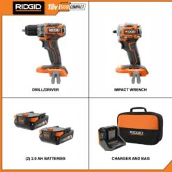 RIDGID 18V SubCompact Li-Ion Brushless 1/2 In. Drill Kit With 3/8 In. Impact Wrench, (2) 2.0 Ah Battery, Charger, And Bag 15 RIDGID 18V SubCompact Li-Ion Brushless 1/2 In. Drill Kit With 3/8 In. Impact Wrench, (2) 2.0 Ah Battery, Charger, And Bag -Tool Discount Store ridgid power drills r8701k r87207b e1 1000