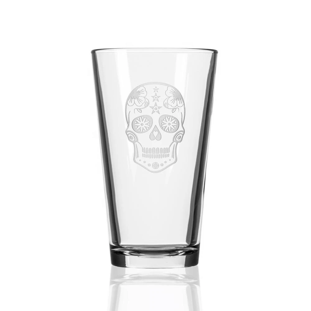 Rolf Glass Sugar Skull 16 Oz. Pint Glass (Set Of 4) 4 Rolf Glass Sugar Skull 16 Oz. Pint Glass (Set Of 4) - Image 2