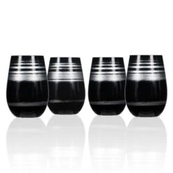 Rolf Glass Cosmo 16.5 Oz. Stemless Wine Tumbler – Black/Silver (Set Of 4)
