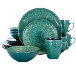 Elama 16-Piece Modern Sea Green Stoneware Dinnerware Set (Service For 4)