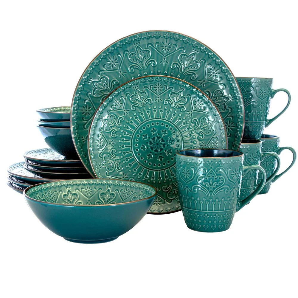 Elama 16-Piece Modern Sea Green Stoneware Dinnerware Set (Service For 4) 3 Elama 16-Piece Modern Sea Green Stoneware Dinnerware Set (Service For 4)