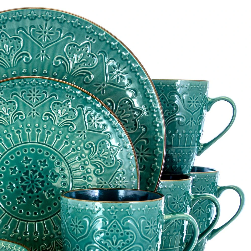 Elama 16-Piece Modern Sea Green Stoneware Dinnerware Set (Service For 4) 10 Elama 16-Piece Modern Sea Green Stoneware Dinnerware Set (Service For 4) - Image 8