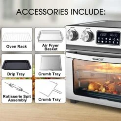 Boyel Living 24 Qt. Silver Stainless Steel Electronic Convection Air Fryer Toaster Oven With Accessories & Recipes Included 14 Boyel Living 24 Qt. Silver Stainless Steel Electronic Convection Air Fryer Toaster Oven With Accessories & Recipes Included -Tool Discount Store silver boyel living air fryers gbk gto23b 4f 1000