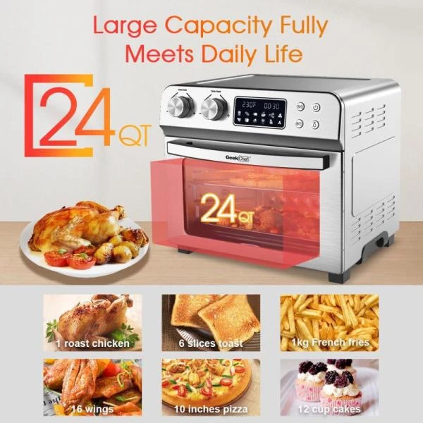 Boyel Living 24 Qt. Silver Stainless Steel Electronic Convection Air Fryer Toaster Oven With Accessories & Recipes Included 10 Boyel Living 24 Qt. Silver Stainless Steel Electronic Convection Air Fryer Toaster Oven With Accessories & Recipes Included - Image 8