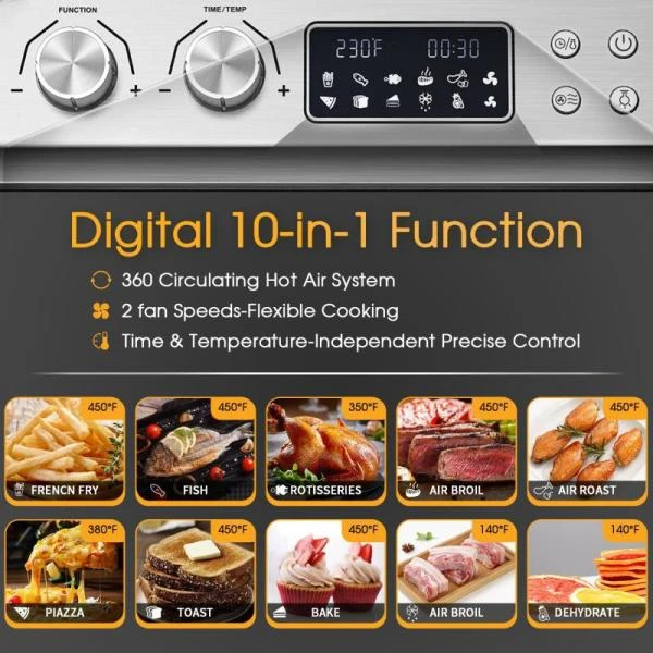 Boyel Living 24 Qt. Silver Stainless Steel Electronic Convection Air Fryer Toaster Oven With Accessories & Recipes Included 9 Boyel Living 24 Qt. Silver Stainless Steel Electronic Convection Air Fryer Toaster Oven With Accessories & Recipes Included - Image 7