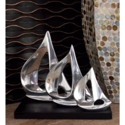 LITTON LANE 9 In. Stylized Sailboats Decorative Sculpture In Polished Silver -Tool Discount Store silver litton lane sculptures 26915 31 1000