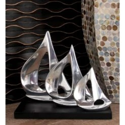 LITTON LANE 9 In. Stylized Sailboats Decorative Sculpture In Polished Silver