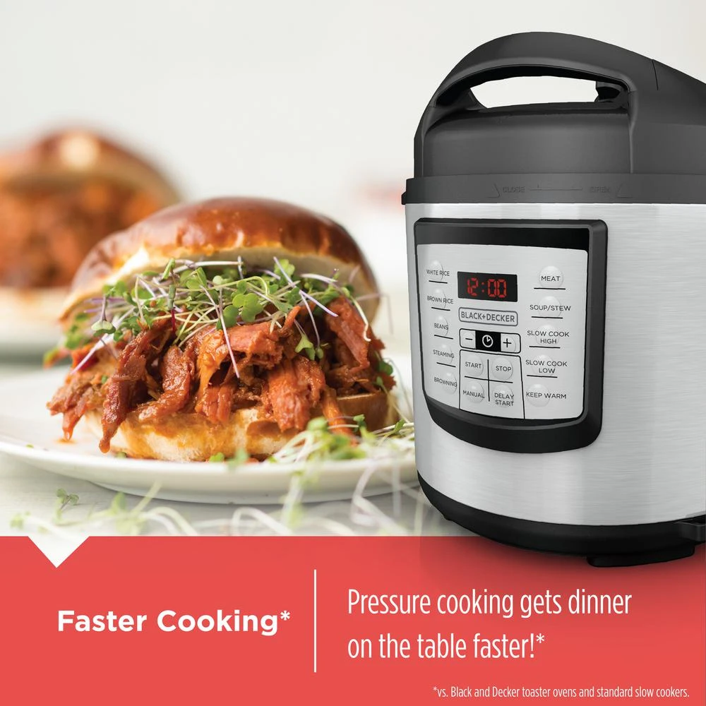 Black & Decker BLACK+DECKER 6 Qt. Stainless Steel Electric Pressure Cooker With Non-Stick Metal Insert 6 Black & Decker BLACK+DECKER 6 Qt. Stainless Steel Electric Pressure Cooker With Non-Stick Metal Insert - Image 4