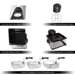 Classic Cuisine 4 Qt. 3-Basket Electric Deep Fryer (5-Piece) -Tool Discount Store stainless steel classic cuisine deep fryers m030214 4f 1000